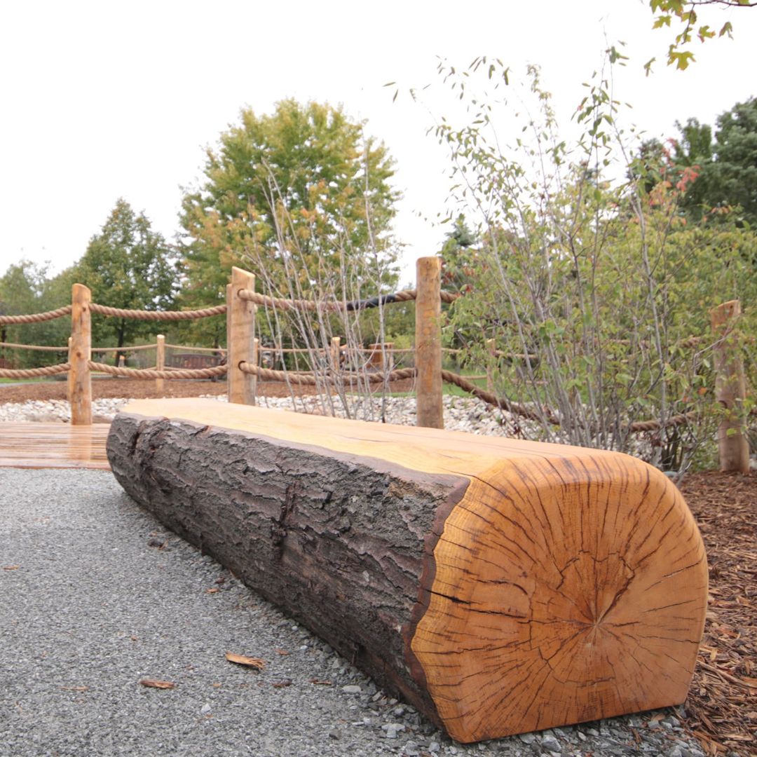 Nature's Instruments log bench outdoor seating 